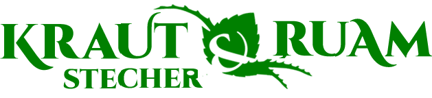 Logo Krautstecher & Ruam Schriftzug mit Aloe Blättern im Hintergrund